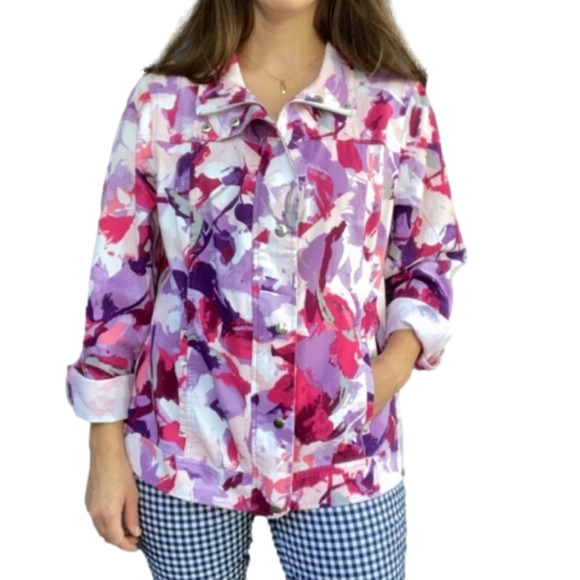 CHRISTOPHER & Banks floral denim jacket coat medium - Picture 2 of 7